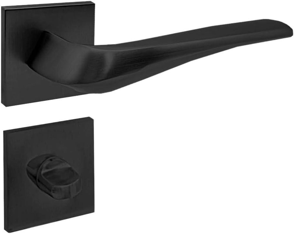 DOMINO Türgriff Drückergarnitur WC - Badezimmer Set | Tür-klinke für Zimmertür, Bürotür, Kellertür & Innentür | Aluminium | Schwarz | ADEL-QR BLACK |