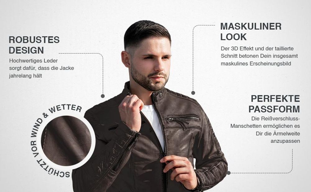 PAULGOS Herren Lederjacke Echtes Leder Jacke Echtleder Übergangsjacke Fashion in 5 Farben Gr. S-7XL Design 1