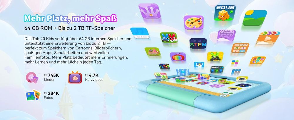 Blackvie Tab 20 Kids 10.1" Blau Tablet, Google Kids Space, 4GB RAM+64GB ROM, Android 15 WiFi Tablet für Kind mit Kindgerechte Hülle und Stift, 6600mAh