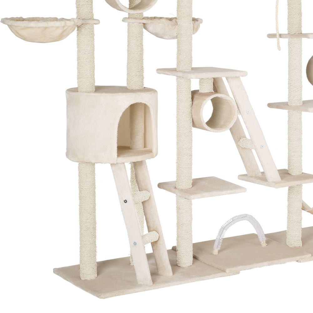 tectake® Kratzbaum Snooky 234 bis 261 cm inklusive 2 Treppen, 2 Spielkordeln, Kratzbogen, Deckenspanner und Kippschutz