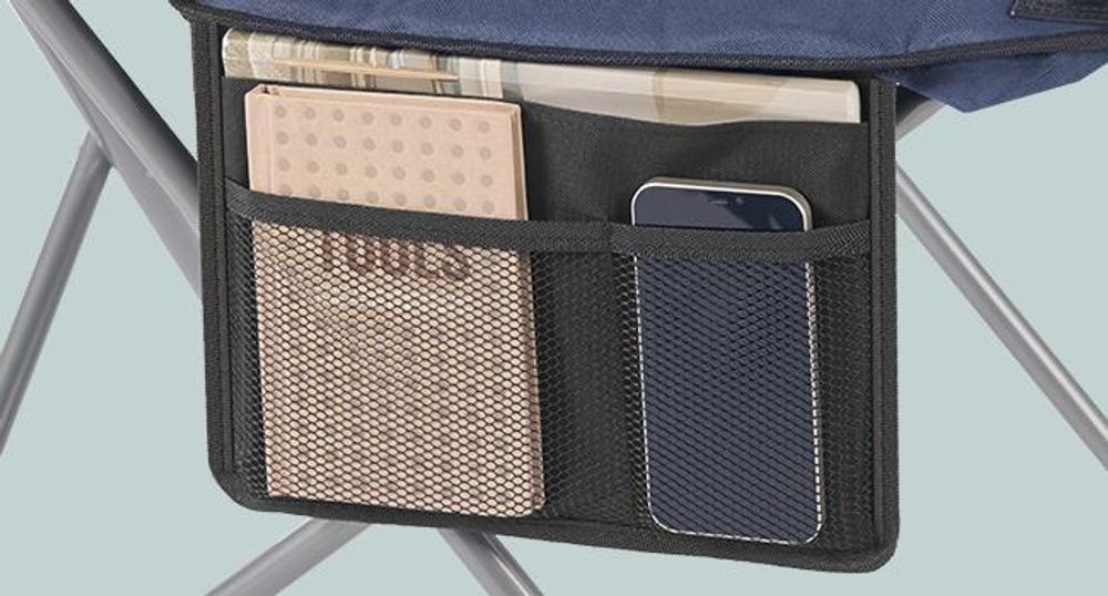 SONGMICS Faltbarer Outdoor-Stuhl, breiter Sitz, hohe Rückenlehne, Getränkehalter, Organizer, tragbar, grün-grau