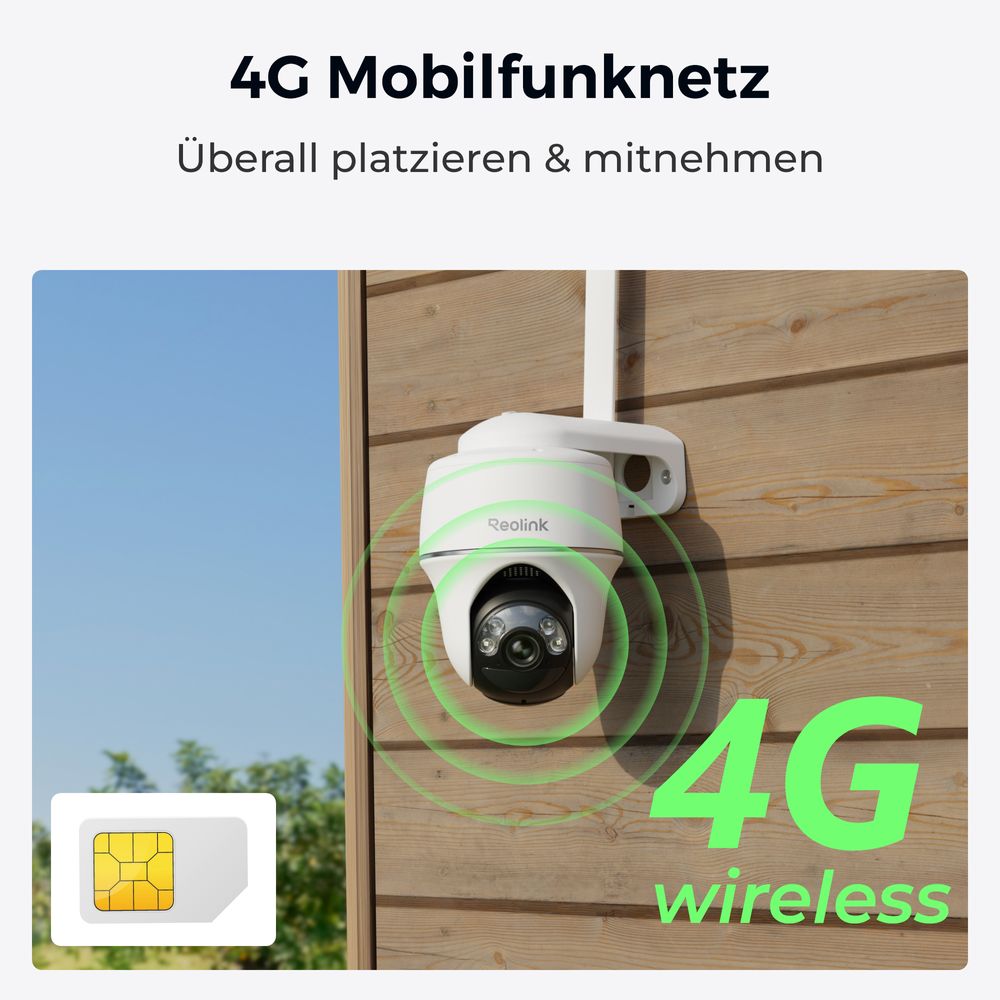 Reolink Go PT Plus+Solarpanel, 2K+ 5MP 4G LTE Batterie Überwachungskamera , Schwenken & Neigen, Kein-WiFi, SIM-Kartenslot, 32GB SD Karte