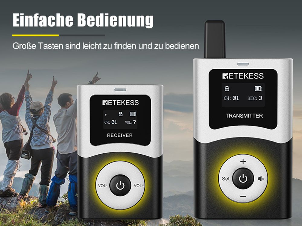Retekess T130U Tour Guide System, Tour Guide Mikrofon und Lautsprecher, 200 m, Sender mit Bluetooth, Ein-Tasten-Bedienung, für Museen Reisebüro