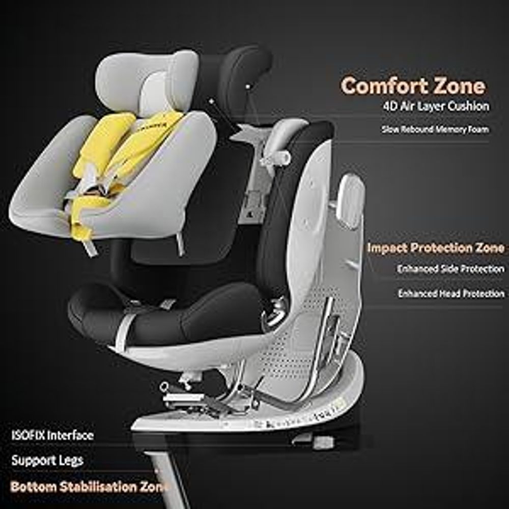 DEWINNER Siège Auto Bébé 0 à 36kg ISOFIX - Siege Auto Pivotant 360°,I-Size Group 0+1/2/3 (40-150cm),Harnais 5 Points Sièges Auto,RWF,FWF