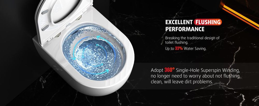 Rainsworth Tiefspül-WC Hänge WC Spülrandlos Toilette 4.5/3L wandhängend, 360° Einloch Spülung Wand WC mit Soft-Close, Weiß