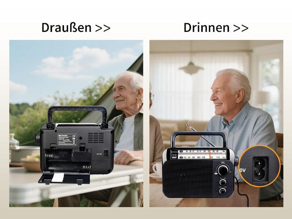 Retekess TR604 Tragbares Radio, FM Radio mit Batteriebetrieb, Großer Knopf Großer Lautsprecher Einstellbare Höhen und Bässe für Senioren Vatertag