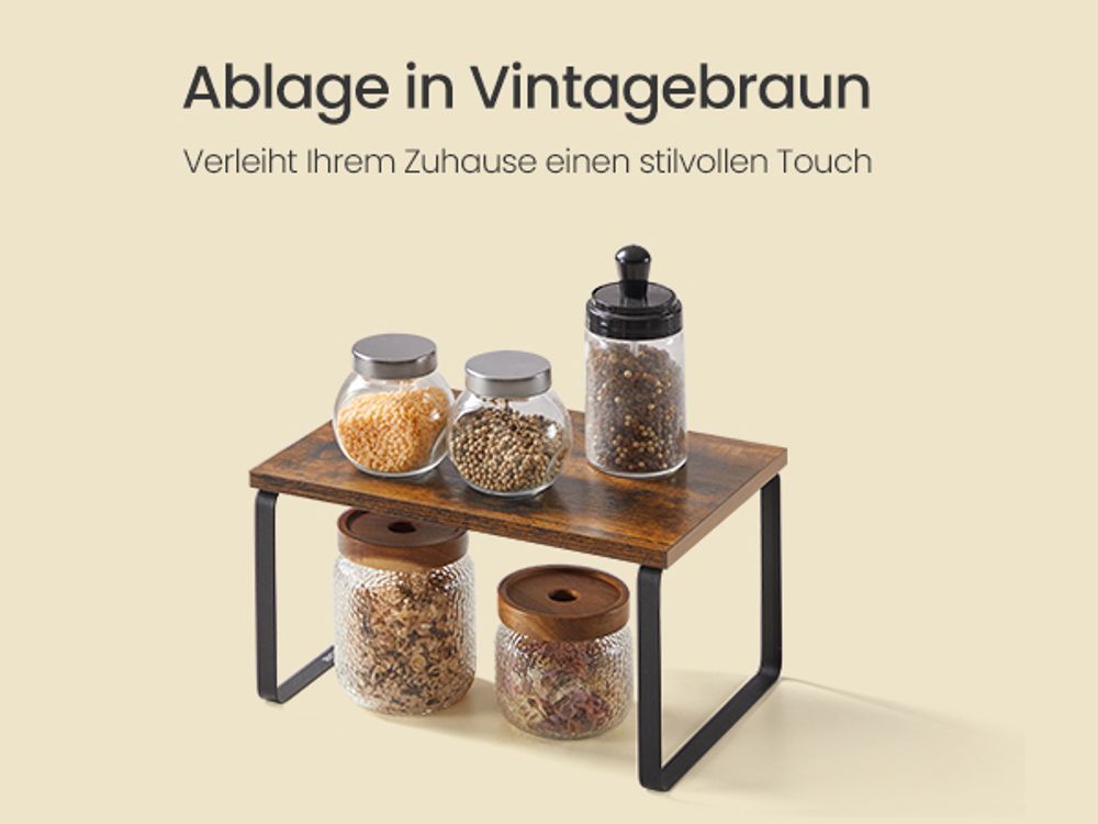 SONGMICS Gewürzregal, 3er Set Küchen-Organizer, Küchenregal, stapelbar, erweiterbar, Metall und Holzspanplatte, braun-schwarz