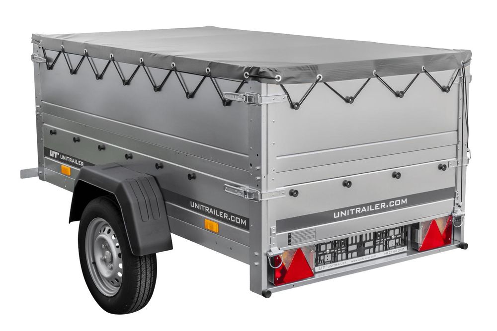 Przyczepka samochodowa 200x106 UNITRAILER GARDEN 200 KIPP z burtami BIS i pokrowcem szarym