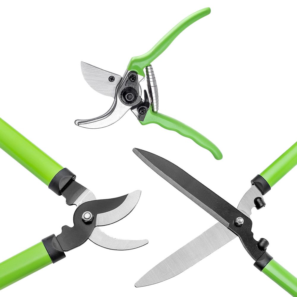 KADAX Bypass-Schere, Astschere und Heckenschere mit rutschfesten Griffen, Gartenschere mit Antihaftbeschichteten Klingen, Gartenwerkzeuge (3er Set: 21cm + 56cm + 61cm)