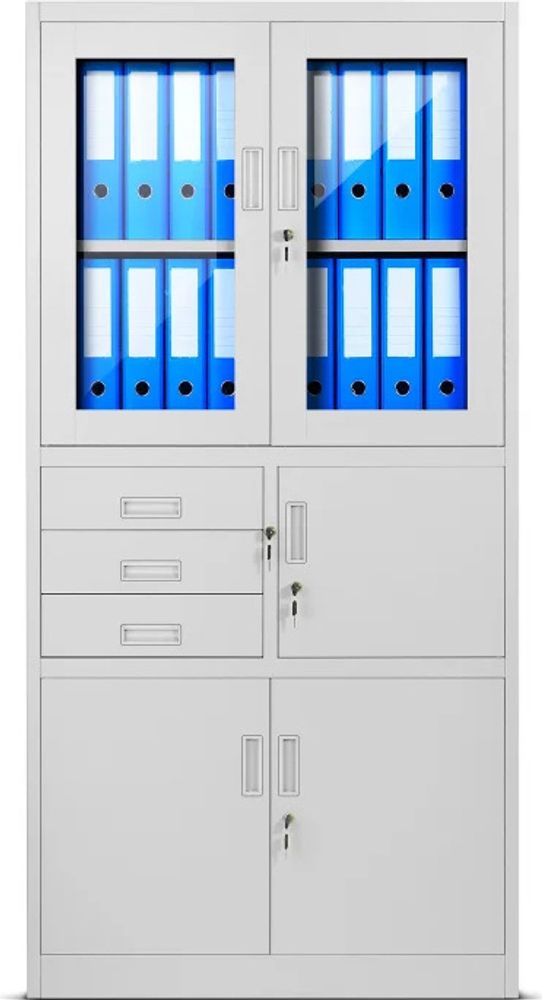 Aktenschrank C018S Büroschrank Metallschrank Tresor Safe Geheimfach Schubladen Pulverbeschichtung 185 cm x 90 cm x 40 cm (H x B x T), Farbe: Grau