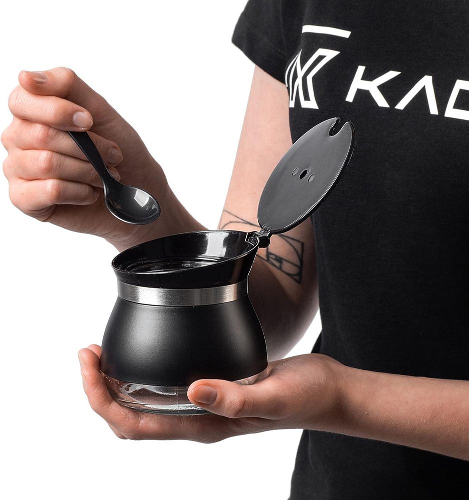 KADAX Zuckerdose "Lerin", Zuckerdosen & Zuckerstreuer, Zuckerschale aus Glas, Zuckerschüssel mit ergonomischem Deckel, Schwarz Glasbehälter für Zucker,