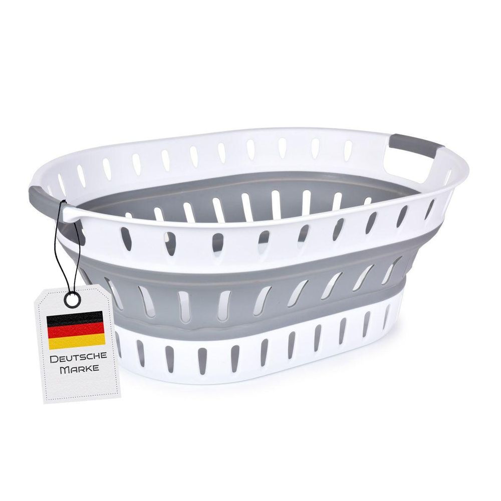Wäschekorb oval faltbar 36 Liter Grau Kunststoff