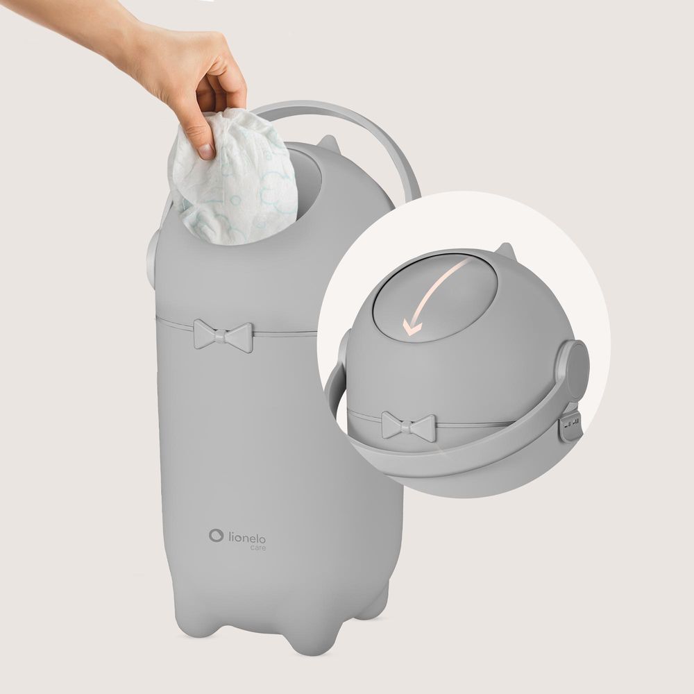 Windeleimer Lionelo Purebin 10L, geruchsdicht, kompatibel mit Universalbeuteln, Einhandbedienung, hygienisch & leicht zu reinigen Grau