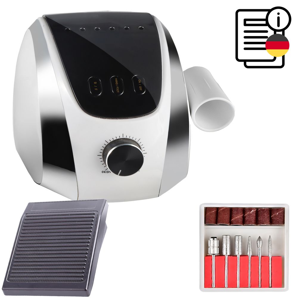 Elektrische Nagelfräser Set 65W, Profi 35.000 U/Min, LED, Gelnägel, Maniküre und Pediküre, einstellbare Geschwindigkeit, Fußpedal und 6 Bits, Retoo