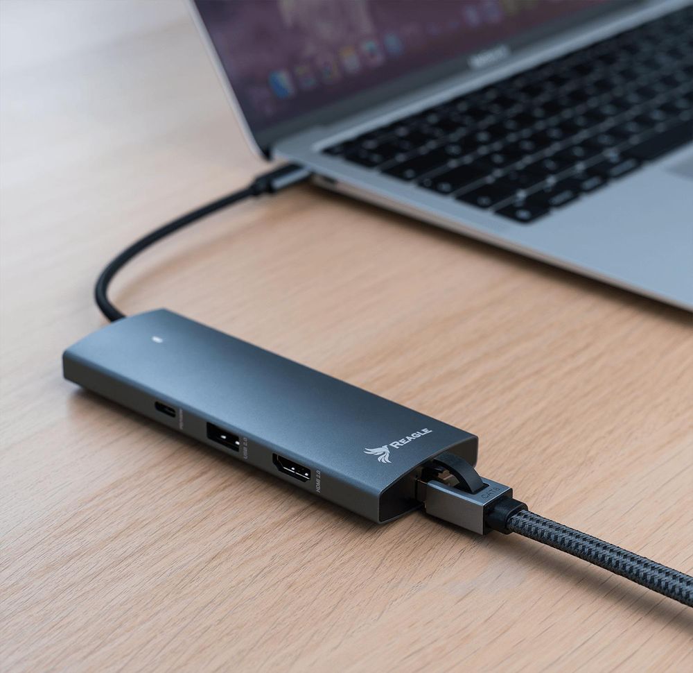 USB C Hub 6 in 1 Docking Station 4K 60Hz HDMI 100W PD Gigabit LAN RJ45 2x USB 3.2 USB C Datenport für Laptop MacBook Air Pro M1 M2 Silber Reagle
