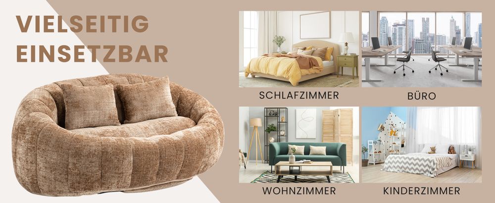 okwish Schlafsofa Sitzsack mit 2 Kissen,Relaxsessel mit dicke Polsterung,Ecksofa ,Extrabreit Lazy Sofa für Erwachsene & Kinder,Chenille-stoff,Braun