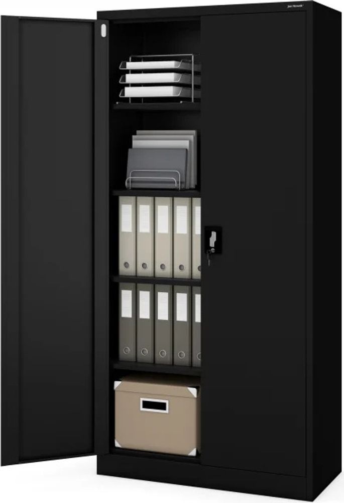 Büroschrank C001 Aktenschrank Lagerschrank Mehrzweckschrank Metallschrank 4 Fachböden Pulverbeschichtung Stahlblech 185 cm x 90 cm x 40 cm, Farbe: Schwarz