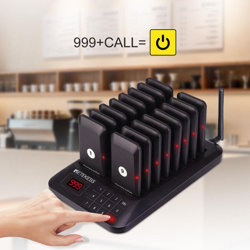 Retekess TD157 Restaurant Pager System, 16 Pagers, 500M Pager Rufsystem, 2 Rufmod, 24H Pager Pieper für Food Court, Café, Bar,998 Kanäle walkie talkie