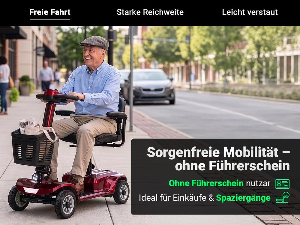 eFlux Mobility M1 Elektromobil | Elektro Senioren Roller - E-Scooter - Tiefeneinstieg - Schwenksitz - Einhand Steuerung - Klappbar - 20 km (Rot)