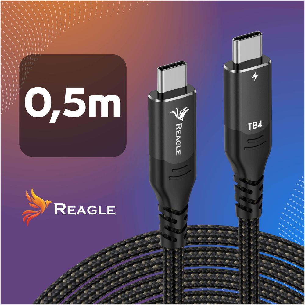 Thunderbolt 4 Kabel 0.5m USB C zu USB C 40Gbps 8K 60Hz 100W PD Schnellladekabel für MacBook Pro Air iMac Studio Display iPad Pro USB4 Reagle