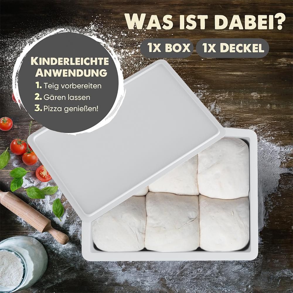 3x Pizzaballenbox mit Deckel, 40x30x7,5 cm | Gärbox, Teigwanne für Pizzateig.Teigbox für 6 Pizzaballen, Pizzateigbehälter