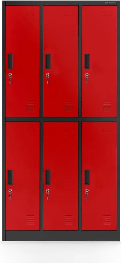 Schließfachschrank 3B2A Wertfachschrank Metallspind Umkleideschrank 6 Fächer Stahlblech Pulverbeschichtet 185 cm x 90 cm x 45 cm (H x B x T), Farbe: Anthrazit-Rot