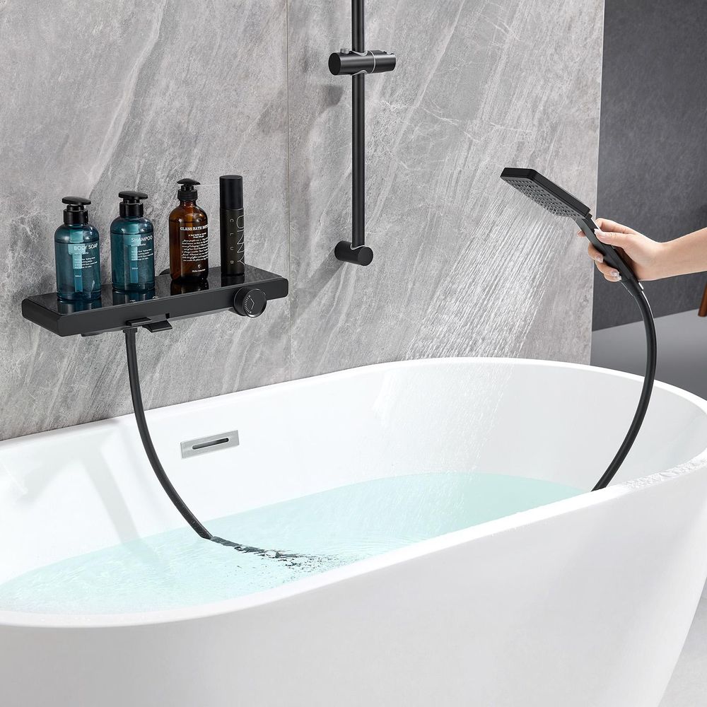 AURALUM Verchromte Wasserfall-Duscharmatur, Duschstange mit Duschkopf, Handbrausekopf mit 6 , Badewannen-Duschset., Badewannenarmatur mit Duschsystem