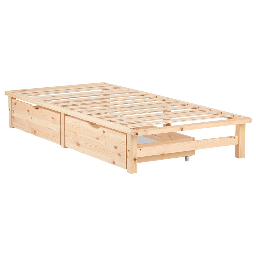 Homestyle4u Holzbett Palettenbett 90x200 mit mit Lattenrost 2 Bettkästen Natur Futonbett Palettenmöbel Bett Massivholzbett