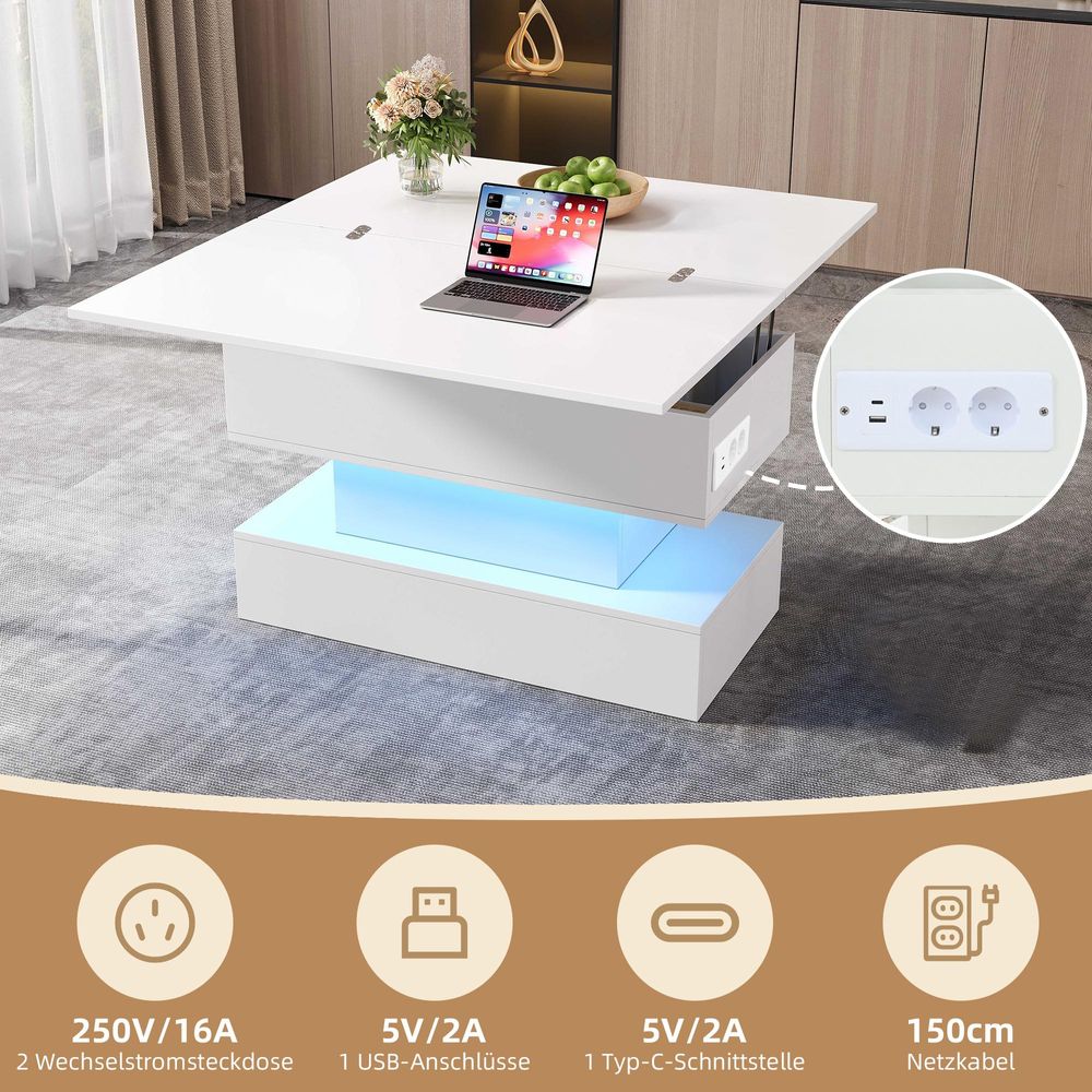 Höhenverstellbarer Couchtisch mit Ladefunktion und LED-Licht