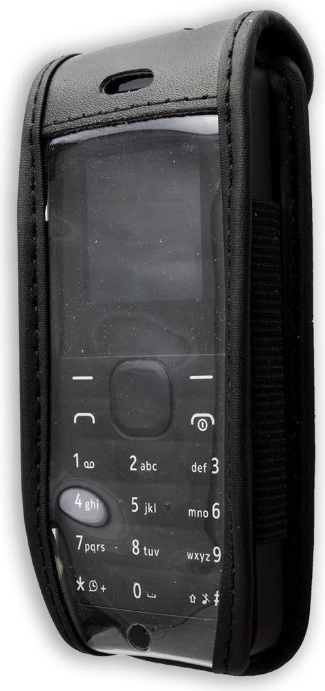 caseroxx Ledertasche mit Gürtelclip kompatibel mit Nokia 105 aus Echtleder, Tasche mit Gürtelclip und Sichtfenster – Frontalansicht
