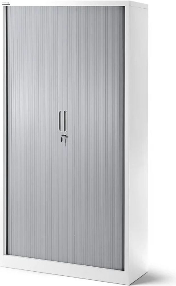 Rollladenschrank T001 Jalousieschrank Aktenschrank Büroschrank 4 Fachböden Rolltür abschließbar 185 cm x 90 cm x 45 cm Farbe: Weiß-grau