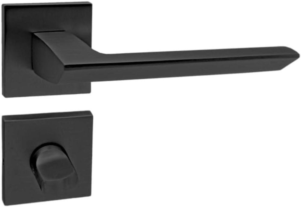 DOMINO Türgriff Drückergarnitur WC - Badezimmer Set | quadratische Rosette | für Badezimmertüren | Set WC - Rosetten-Garnitur | Türbeschläge aus Aluminium |Schwarz Türdrückergarnitur |ELENA QR SLIM BLACK