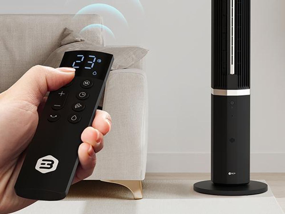 Balter 5-in-1 Ventilator mit Wasserkühlung, Turmventilator, Fernbedienung, Oszillation, 55 Watt, Luftkühler, Luftreiniger, Luftbefeuchter, sehr leise