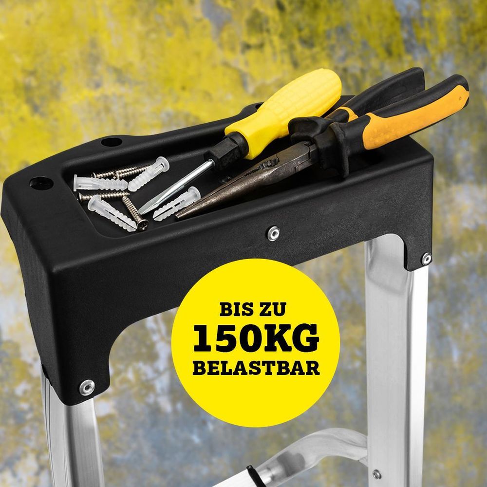 Craftfull Stehleiter CF-133B | Aluminium-Haushaltsleiter - Leiter - Ablagefläche - Gummi-Standfüße - Anti-Rutsch - 3-6 Stufen - 150 kg (4 Stufen)