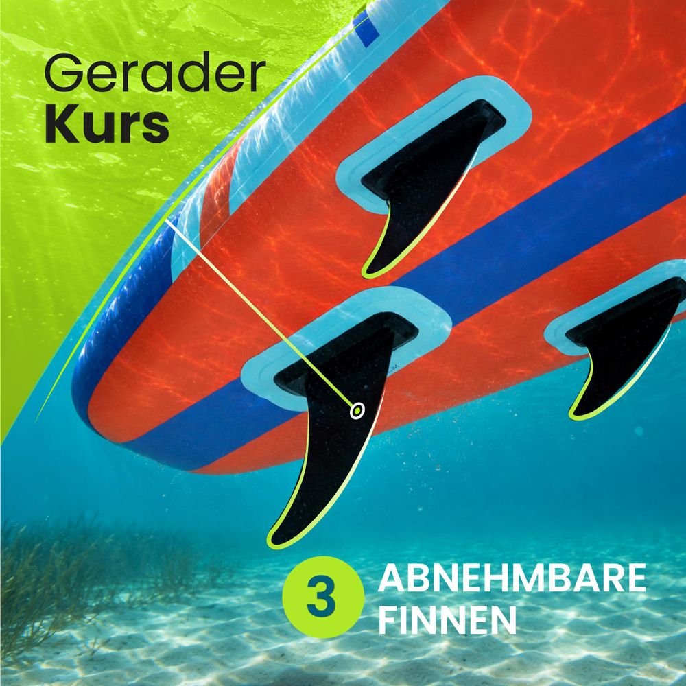 URBOGYM Venti SUP Board 350 cm Rot-Blau, aufblasbares Komplettset mit 3 Finnen