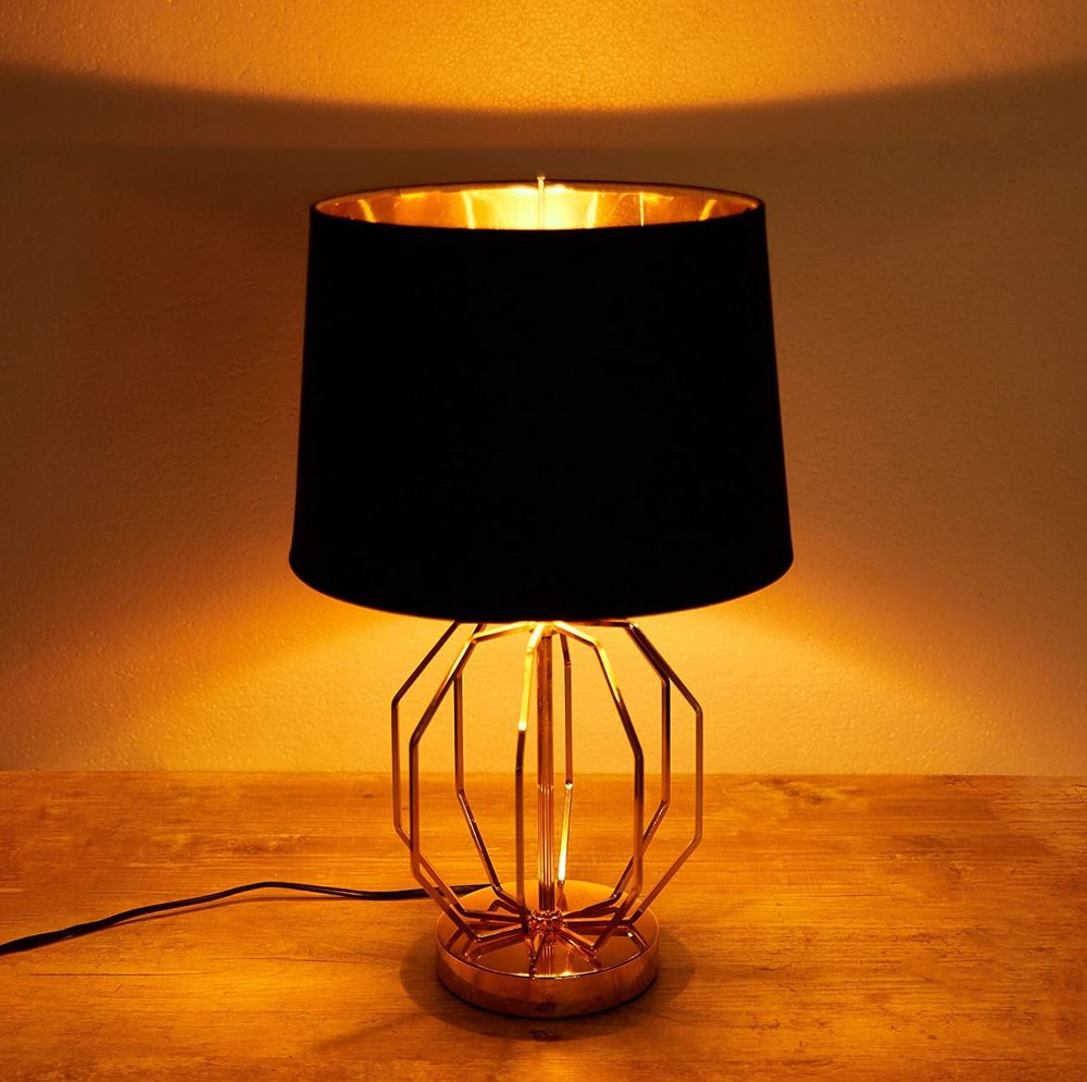 BRUBAKER 2er Set Tisch- oder Nachttischlampen Vintage Gitter Muster - Moderne Tischleuchten mit Metallfuß - 45 cm Höhe, Gold Schwarz