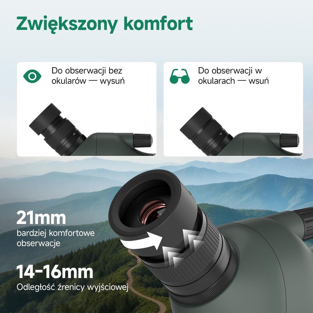 Svbony SV28A 25-75x100 mm Luneta obserwacyjna, Luneta celownicza, duże pole widzenia, pryzmat Porro H-K9L FMC, z adapterem do telefonu komórkowego