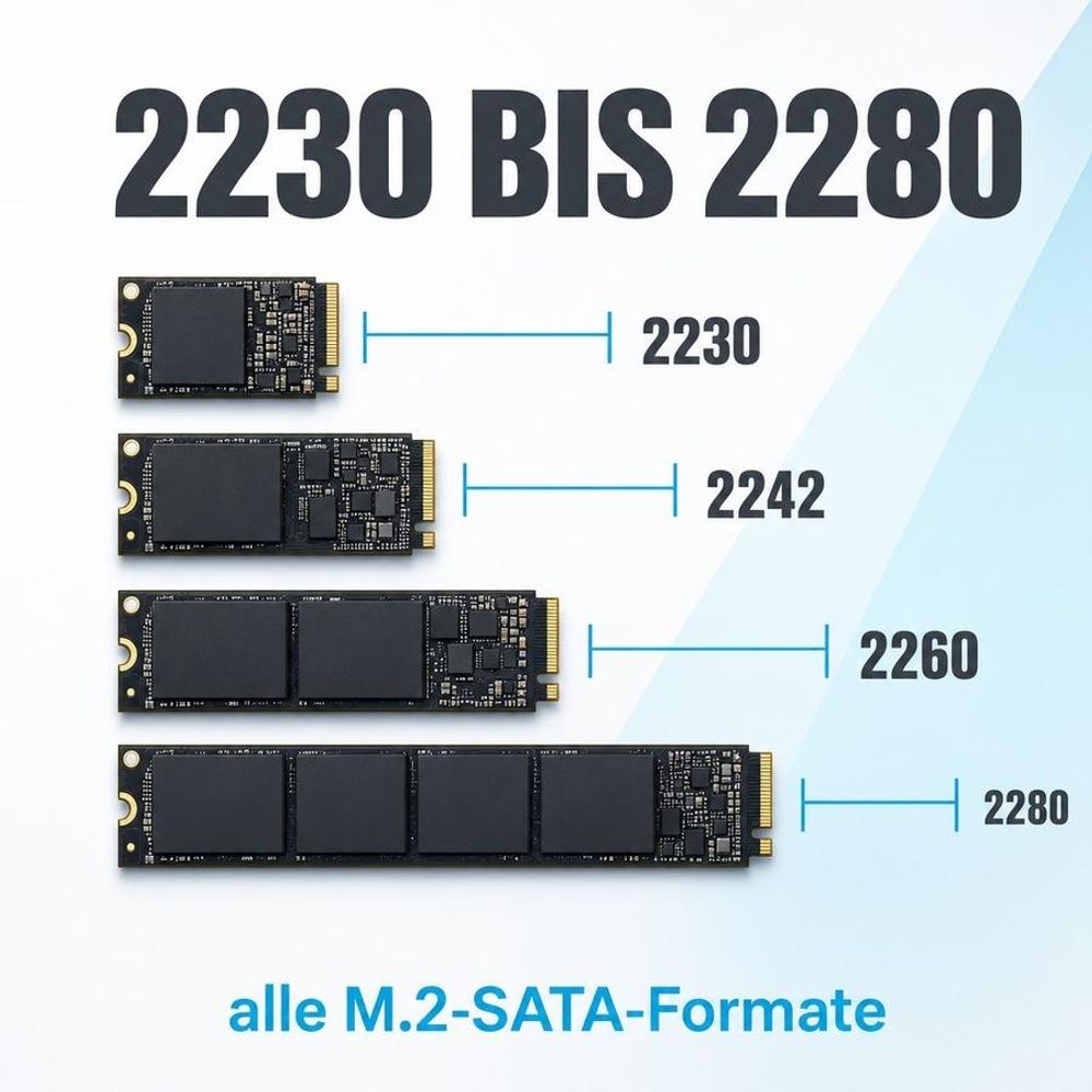Alle M.2-SATA-Formate 2230–2280