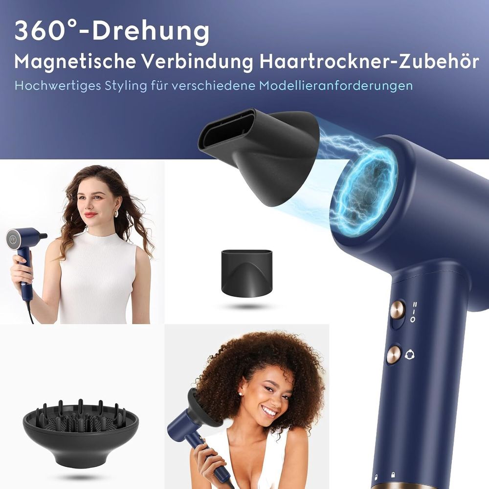 Haartrockner Air-Sonic Föhn HD-LED Anzeige 25M/S Luftstrom fürSchnelleTrocknung, 1800,00 W, mit 110,000RPM Bürstenlosem Geräuscharm Motor 2x 32mm