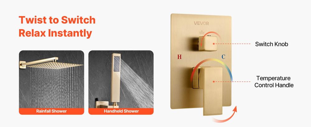 VEVOR Duscharmatur Regenduschsystem fürs Badezimmer Duschsystem mit 254 mm quadr