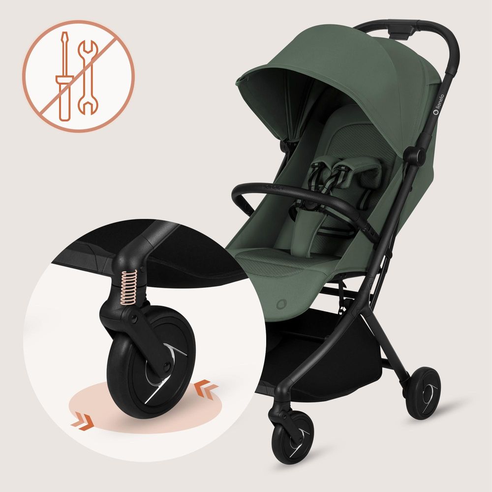 Lionelo Sia Buggy ultraleicht 5,9 kg, kompakt klappbar 18x51x49 cm, Einhand-Faltung, UPF50+, ER-Räder, Dri-Seat, Zubehör-Set - Grün