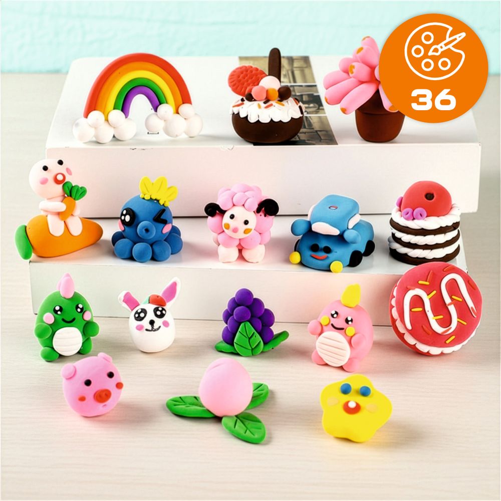 Magic Clay 36er Set, Magische Knete lufttrocknend & ultraleicht, Modelliermasse für Kinder inkl. 3 Spatel, Kreatives Spielzeug MINT, EVI KIDS MagicCla