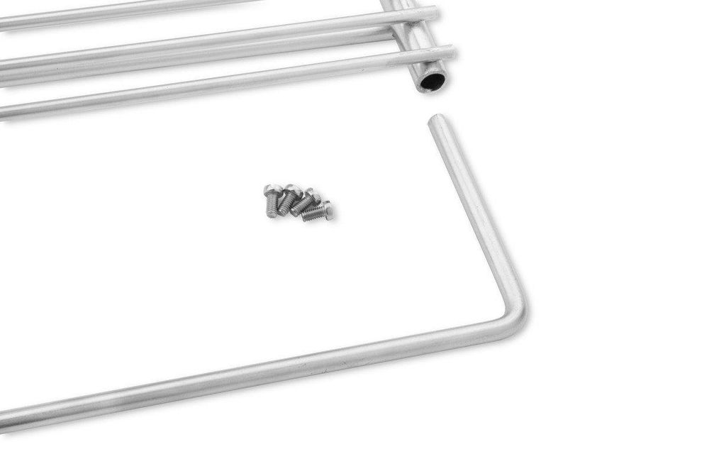 Griglia regolabile in acciaio inox 50–60 × 45 cm con manici in legno – dettaglio costruttivo