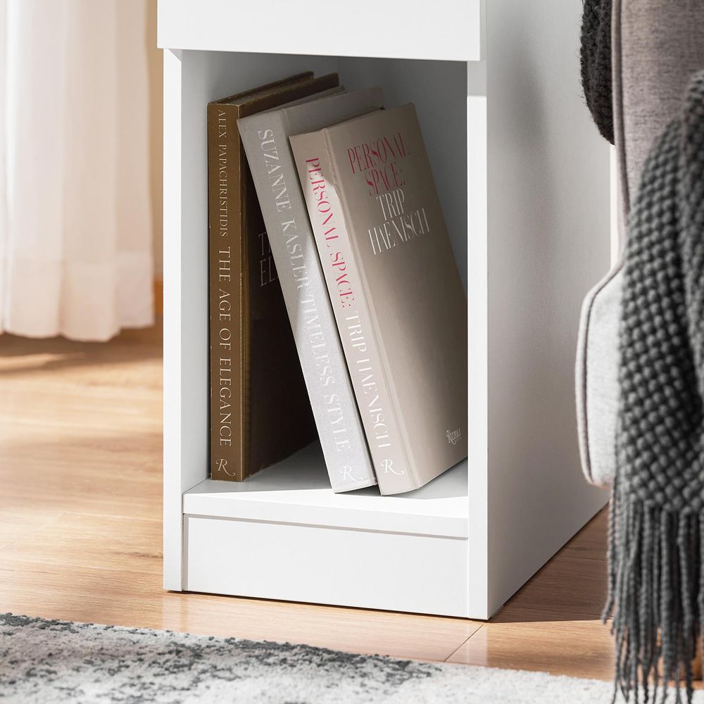 SoBuy Nachttisch schmal Nachtschrank Beistelltisch mit Schublade und Ablage Nachtkästchen Nightstand für Schlafzimmer Wohnzimmer Weiß FBT111-II-WN