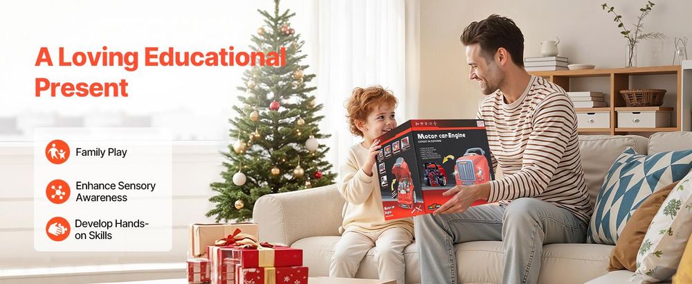 VEVOR Motorspielzeug, 60-teilig, Autoreparaturset für Kinder, mit abnehmbaren Teilen, Lichtern & Geräuschen, Lenkrad & Hupe, Mechaniker-Werkstattset
