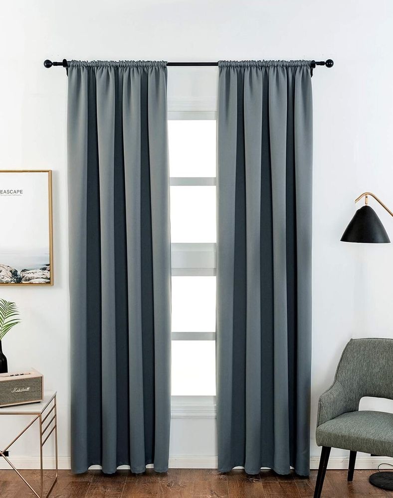 WOLTU 2er Set Gardine blickdicht 250 g/m² mit Kräuselband : Schiefer Grau 135x245 cm Farbe: Schiefer Grau Größe: 135x245 cm