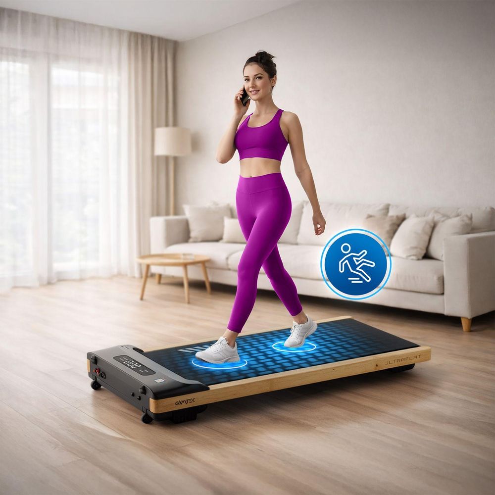 Walking Pad mit rutschfester Oberfläche und blauen Sicherheits-Symbolen