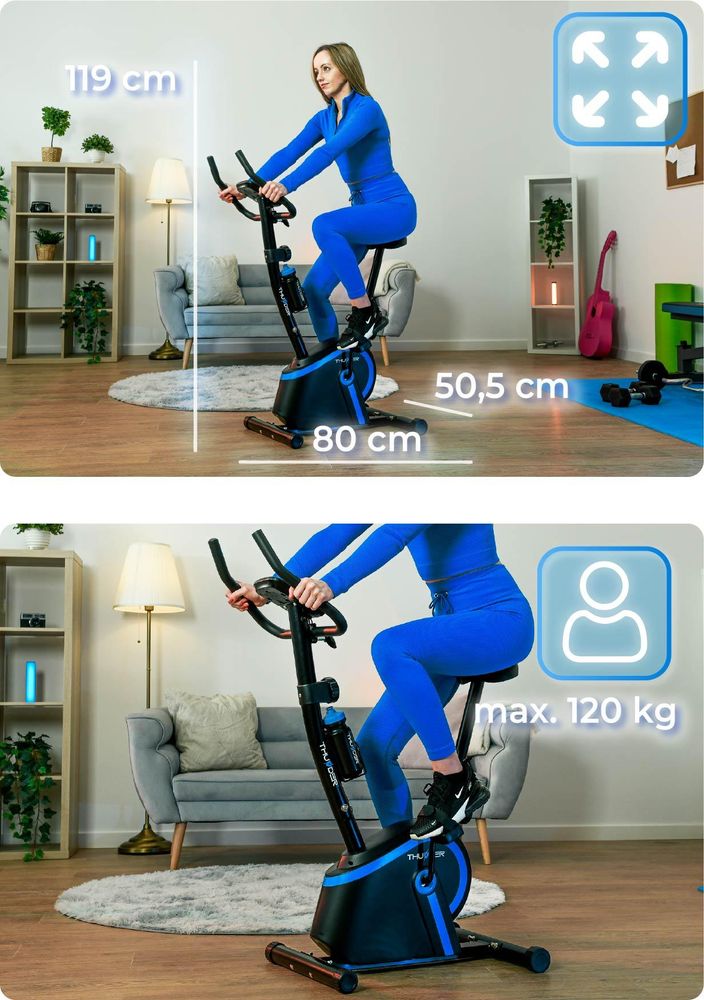 Heimtrainer Fahrrad - THUNDER MICRUS - Magnetbremse 8 Widerstandsstufen, 6 kg Schwungmasse, Pulssensoren, bis 120 kg