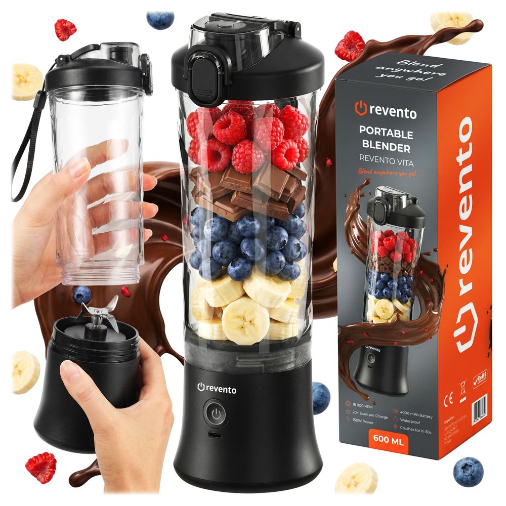 REVENTO® Vita Tragbarer Mixer 600ml – Kabelloser Standmixer 150W 6 Edelstahlklingen USB-C