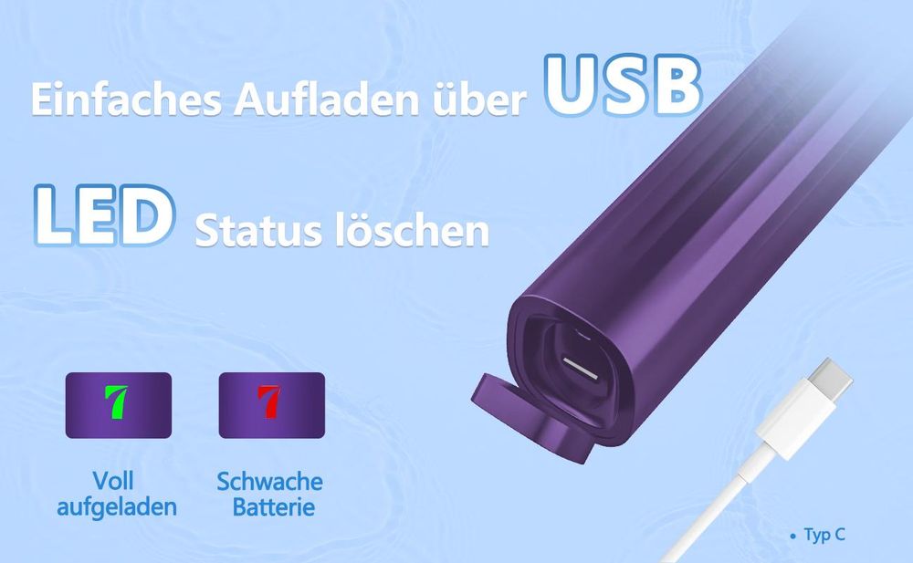 MCURO Elektrische Schallzahnbürste, 45.000 VPM, 5 Modi & 3 Intensitätsstufen, Type-C Schnellladung, 180 Tage Akku, 6 Bürstenköpfe, Lila